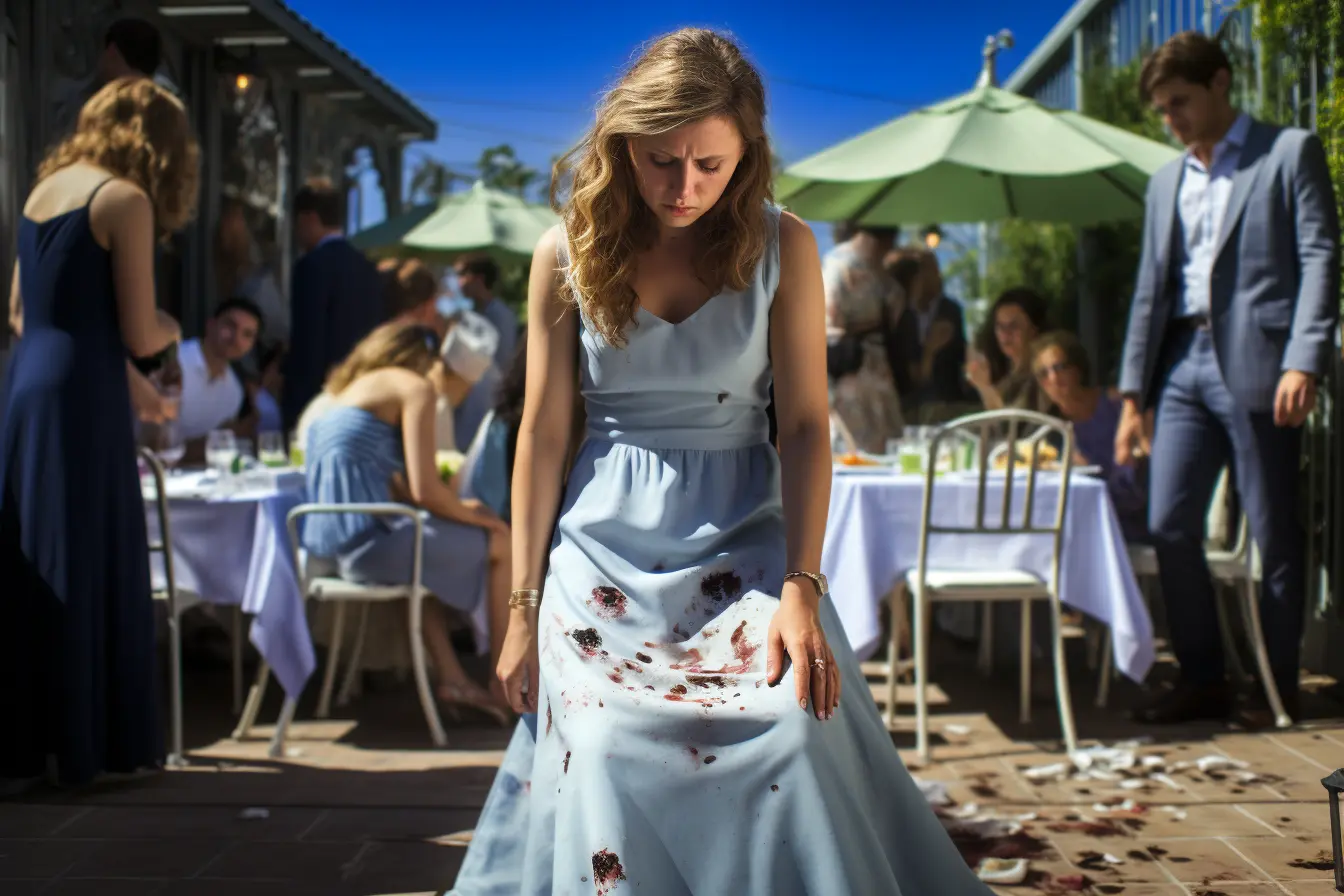 God’s Cleaning Crew Accident Blood on Wedding Dress fabric